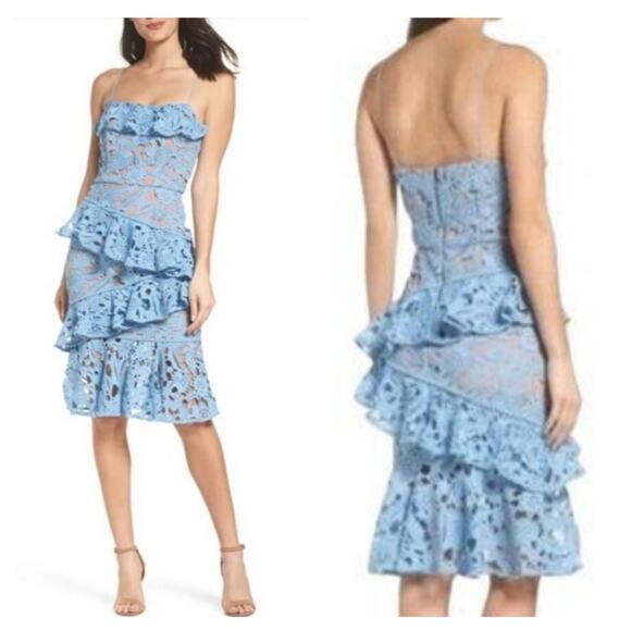 Cooper St Parfait Blue Tiered Lace Ruffle Floral Dress Size 12 - Picture 1 of 10
